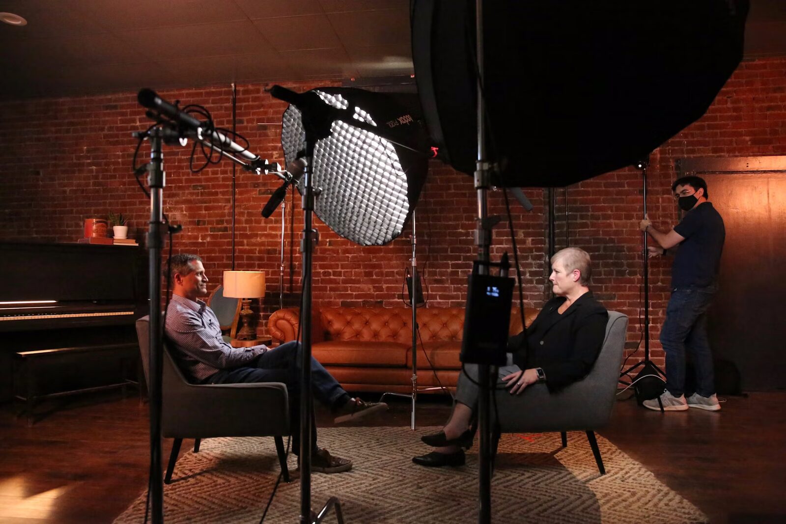 Documentary sit-down interview filming setup
